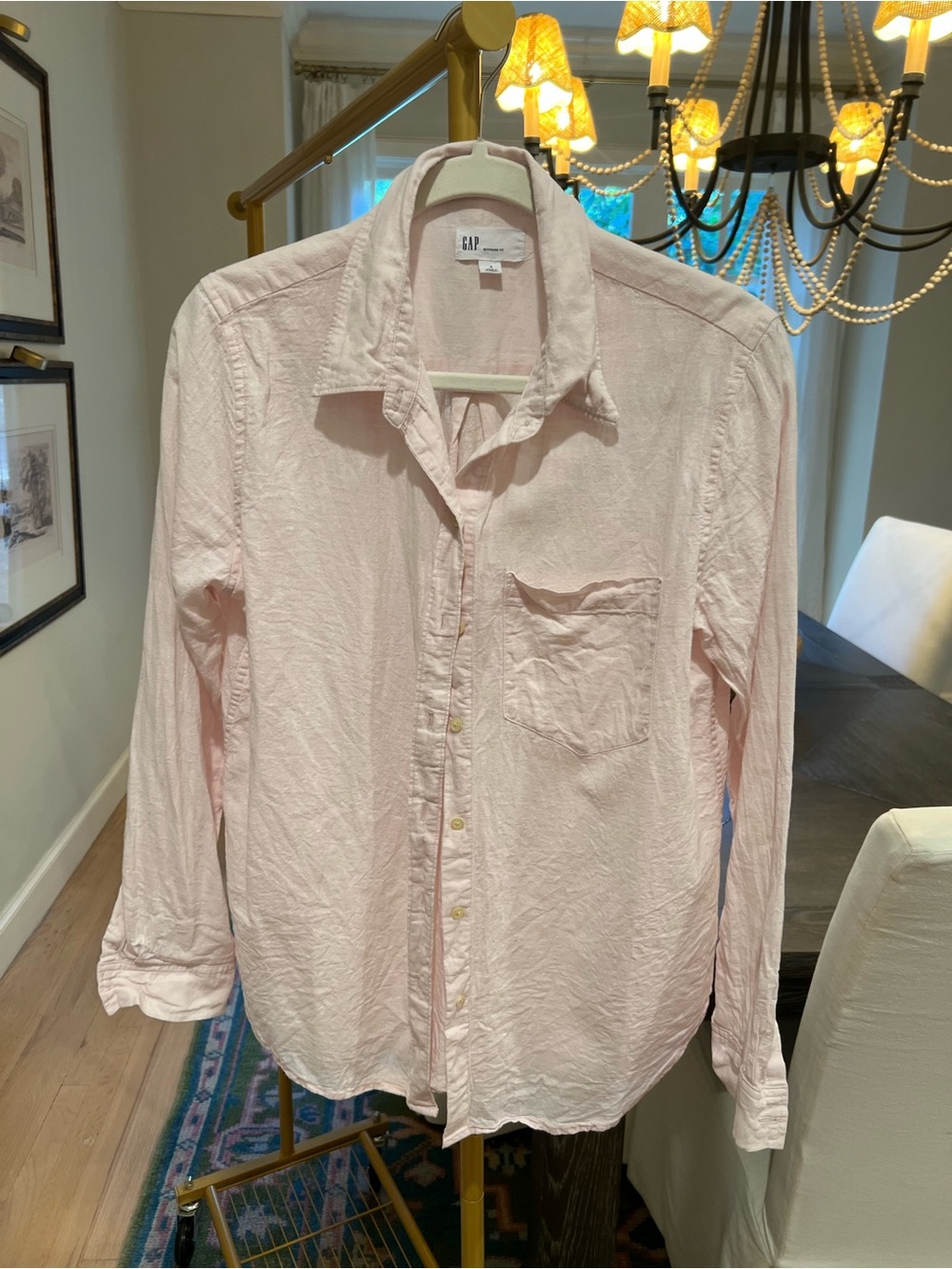 GAP Women’s Cotton & Linen Light Pink Long-Sleeve Button-Up Shirt